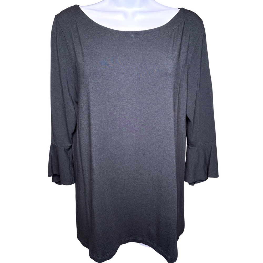 LILLY PULITZER Black Bell Sleeve Tunic Top Sz L Ruffle Cuff Preppy Casual-Chic